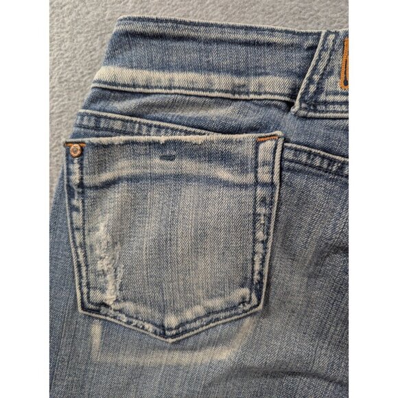 Miss Me Jeans Womens Size 29 Blu eDistressed Faded Whiskers Classic Flared Boho - Picture 11 of 16